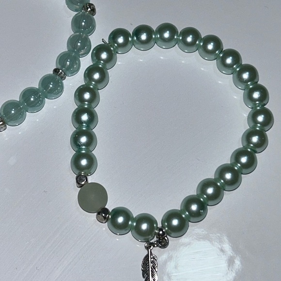 Chic Silver and Aqua Beaded Bracelet Duo - Picture 2 of 3